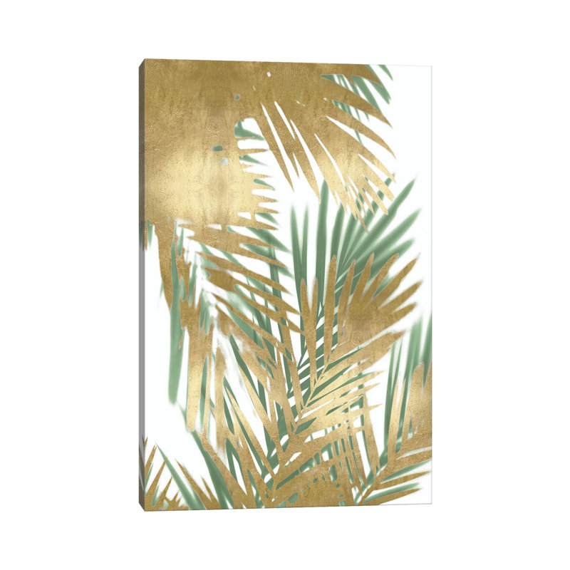 Palm Shadows Gold on Green II 1 Piece Wall Art on Canvas, 66.04cm H x 45.72cm W x 1.91cm D, Wrapped Canvas