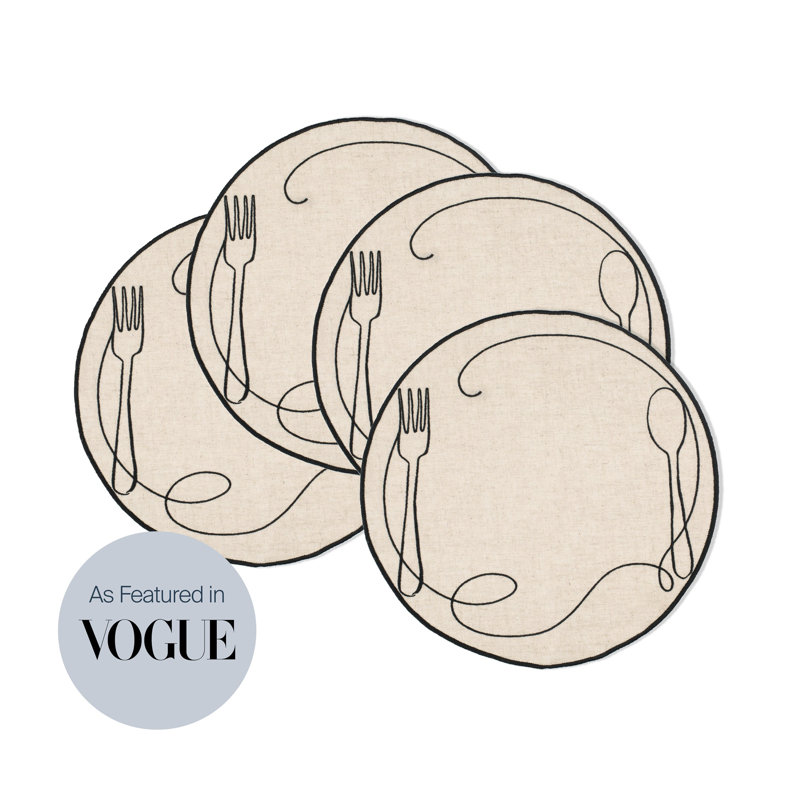 Line Drawing Embroidered Linen Placemats