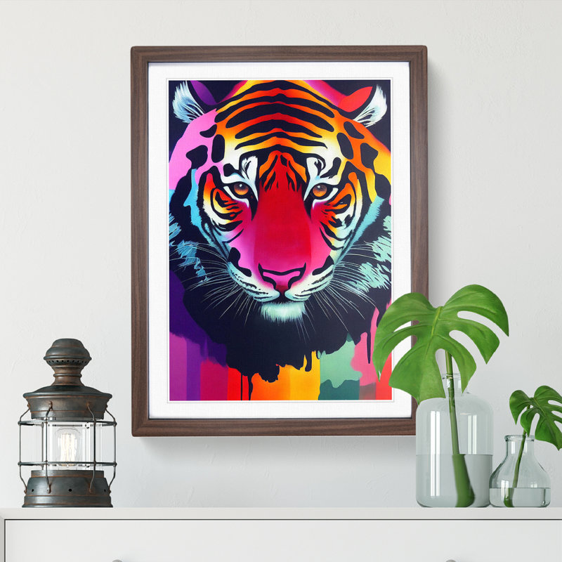 Painted Tiger No.6 Abstract - Wall Art, 66cm H x 48cm W, Walnut Framed