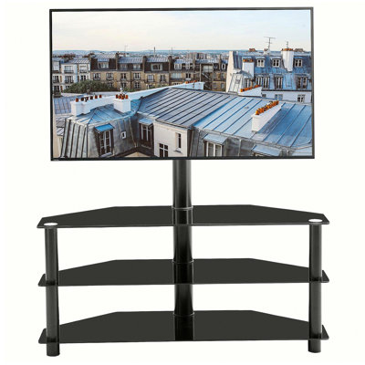 Black multi-functional TV cabinet with adjustable height and rotating 3 layers