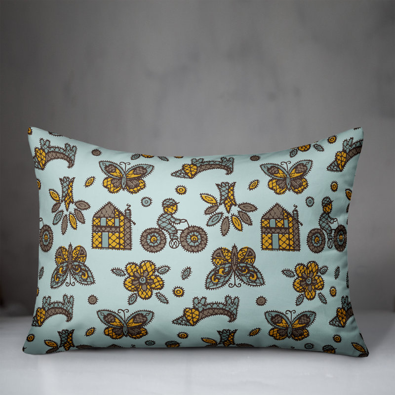 Coussin Whimsical Folk, Bleu / Jaune / Brun
