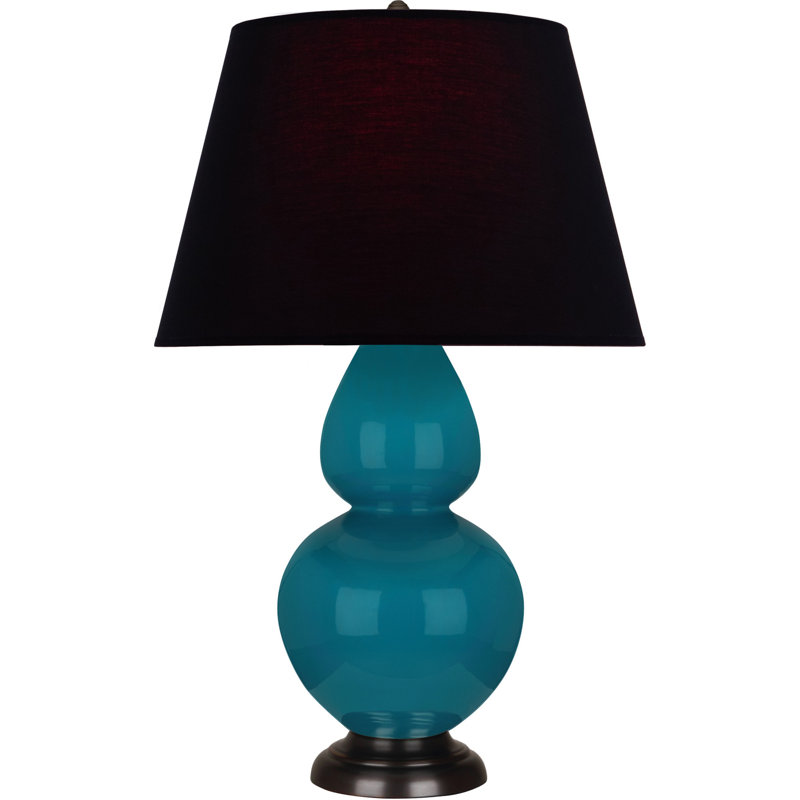 Lampe de table double gourde en céramique, Noir / Rouge, Paon glacé / bronze, Bronze