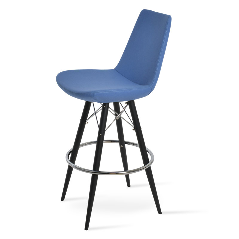 Tabouret de comptoir et de bar Eiffel en laine, Bleu ciel, Tabouret de comptoir (siège d'une hauteur de 24 p, Noir