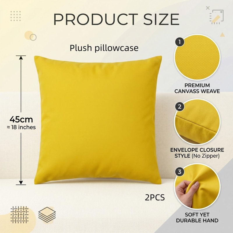 Housse de coussin d'extérieur de couleur unie de grande taille, Jaune