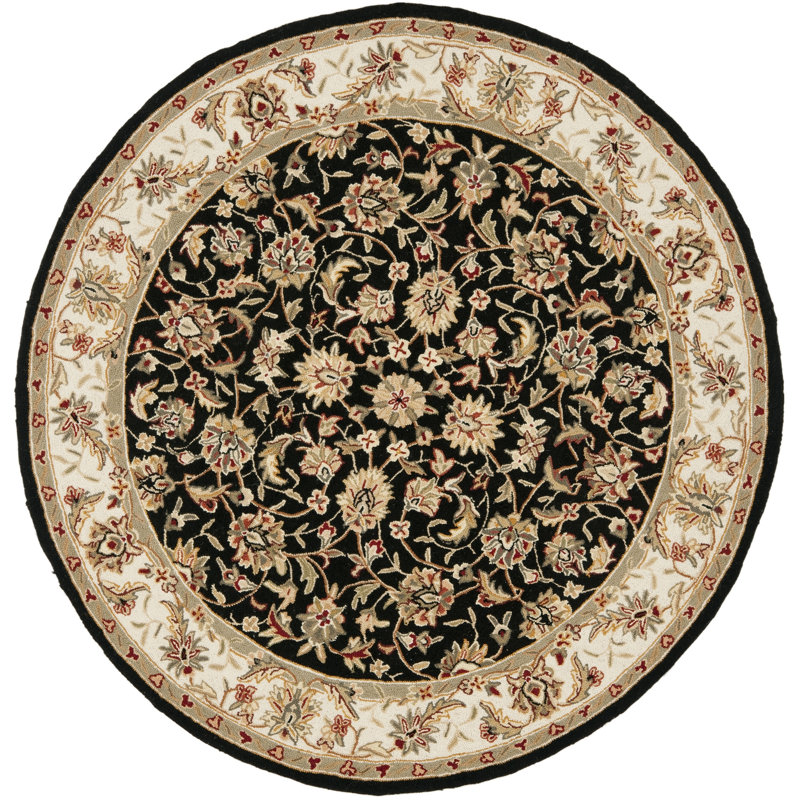 Helena Oriental Hand Hooked Wool Green/Black Area Rug, Round 4'