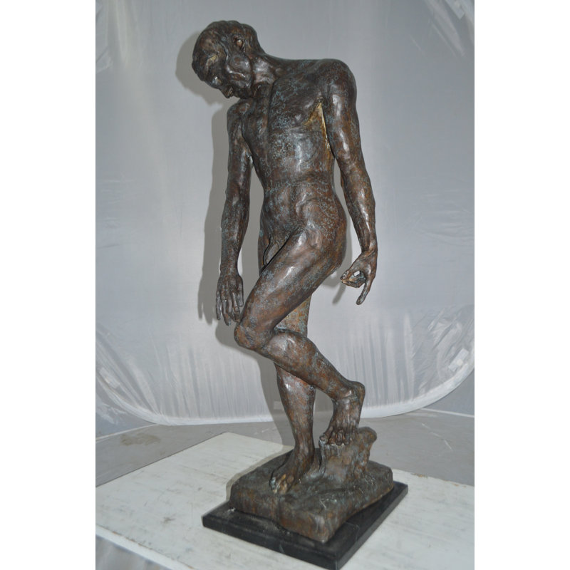 Adam Replica by Rodin Bronze Statue -  Size: 12"L x 12"W x 36"H.