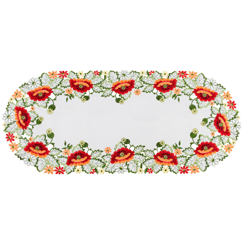 Naber Red Poppy on Ivory Table Runner, 34" x 15"