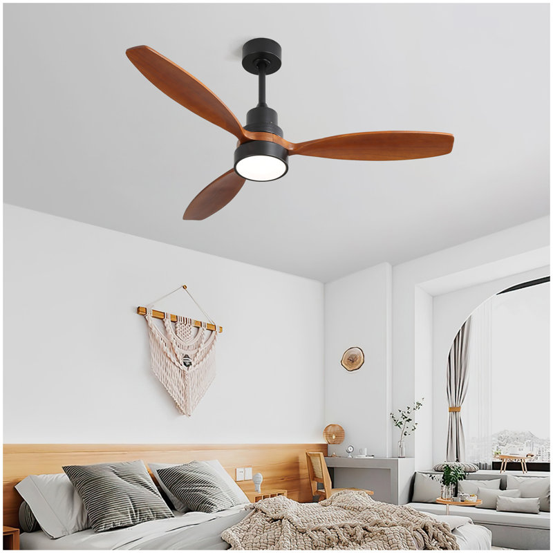 Ventilateur de plafond en bois 52 pouces avec 3 pales en bois massif Télécommande réversible avec moteur à courant continu