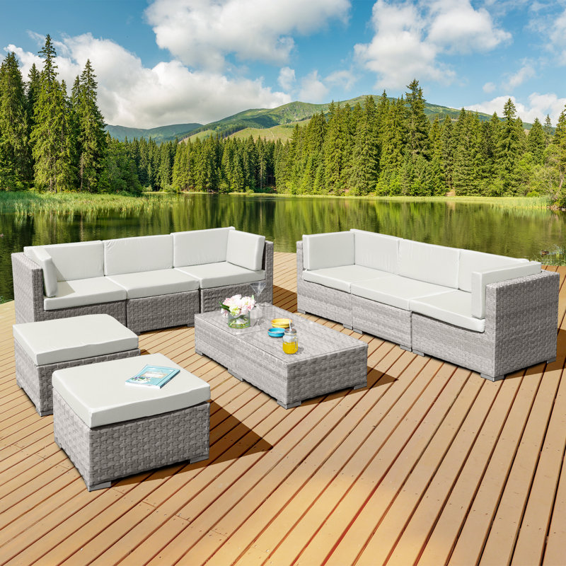 Trinidad Deluxe Rattan 8 Seat Modular Sofa Set, Dove Grey