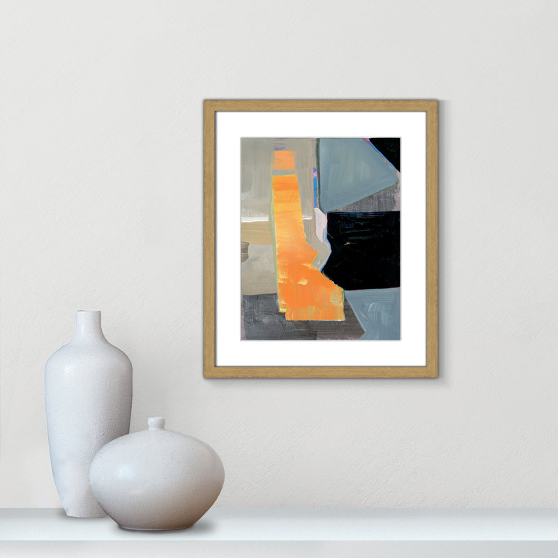 «Castellini Orange Pinstripe II» par Cartissi - peinture encadrée, H 19 po x l 16 po x P 0,75 po, Cadre grain de bois naturel
