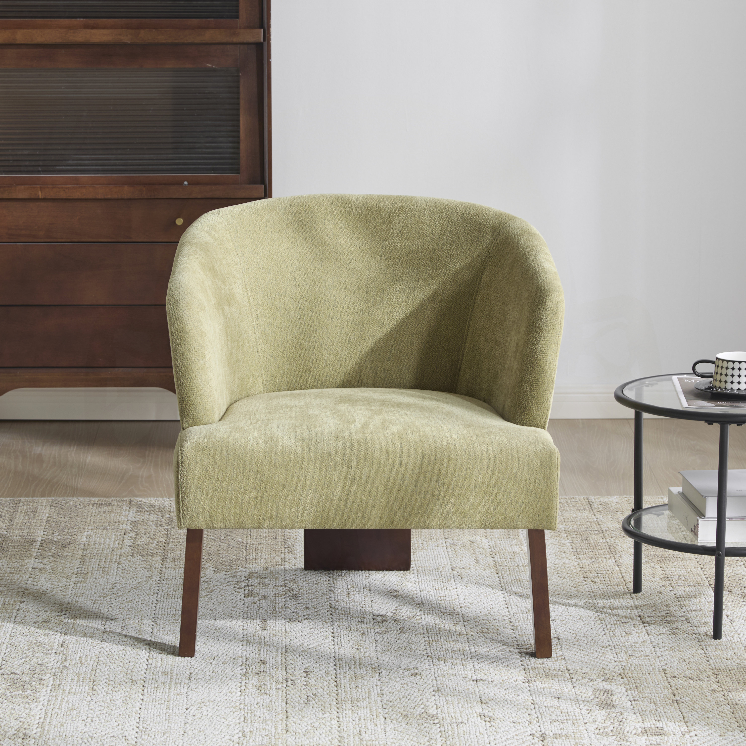FOSHNATURE Modern Accent Chair with Round Back & Wooden Legs - Mid ...