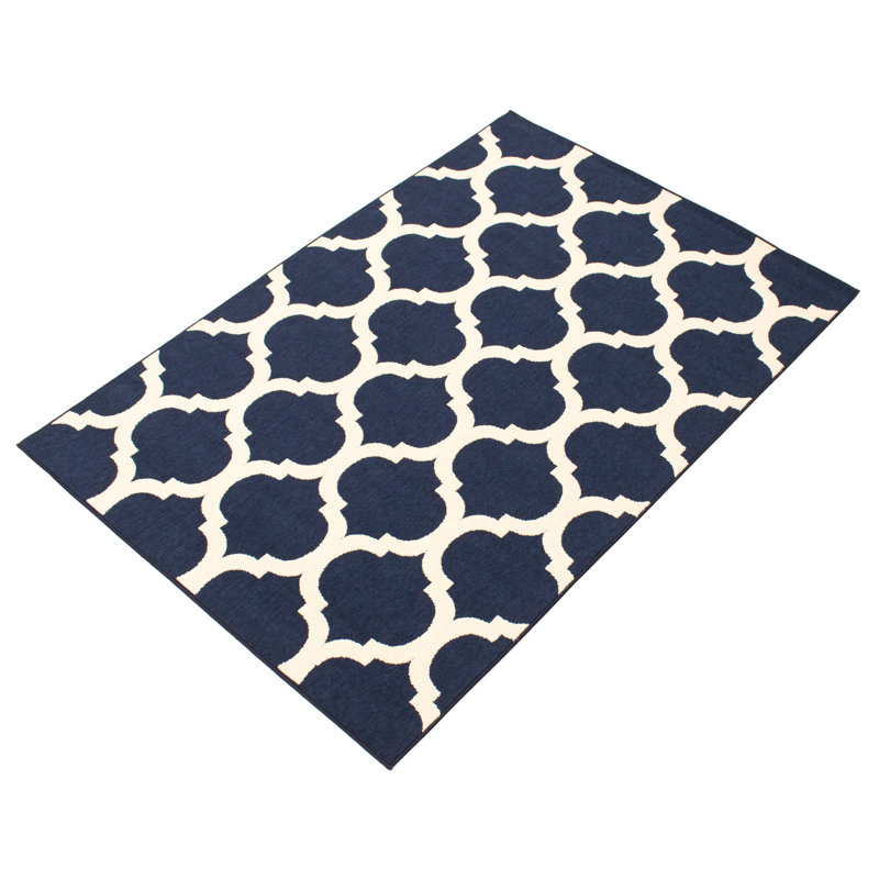 Ensemble de tapis beige / bleu marine Jullie, Rectangle 6 pi 7 po x 9 pi 6 po