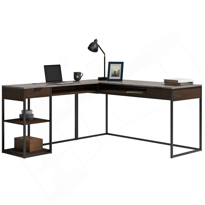 L-Shaped Desk, Brown Finish, Brown