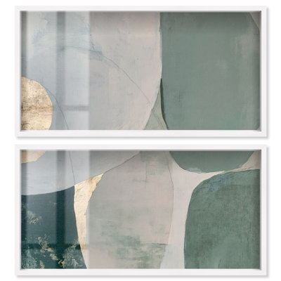 Ensemble de décoration murale Art Remedy, impression sous verre « Teal Fluidity Shadowbox », grand format, cadre blanc, 48 x 24 pouces