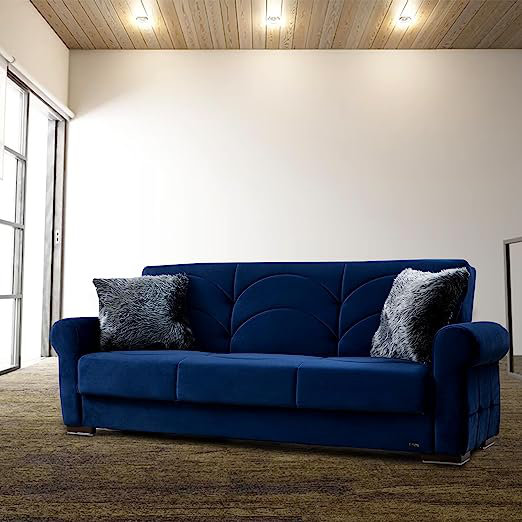 Canapé-lit convertible en tissu Iliyank , Mélange de polyester bleu marine