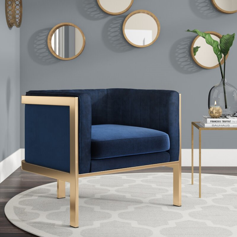 Fauteuil décoratif en velours bleu royal Paramount, Velours bleu royal