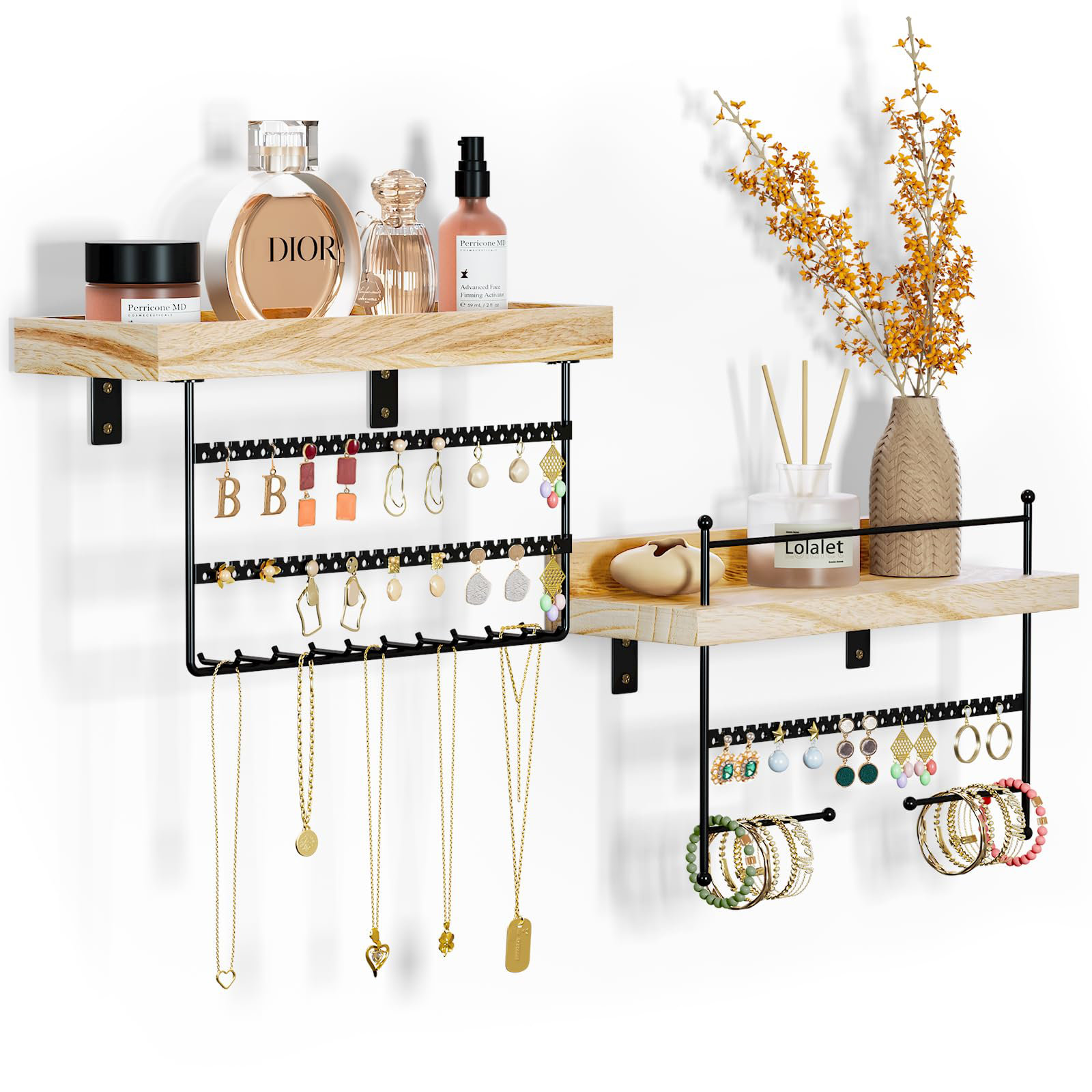 Latitude Run® Hanging Jewelry Organizer Wall Mount Jewelry Organizer With Earrings Holder ...