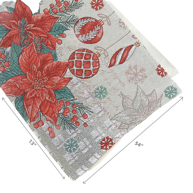 Tapestry Table Runner (Poinsettia & Ornaments) (54")