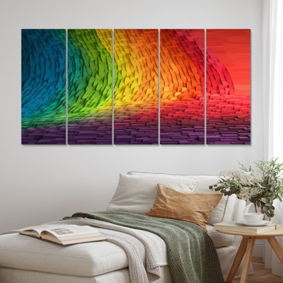 Waveforms Depicting Rainbow - Abstract Shapes Canvas Print - 5 Equal Panels