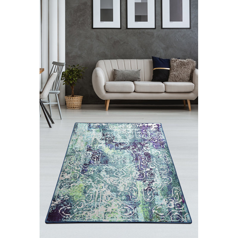 Tapis bleu de qualité supérieure, 5,2 x 7,5 pieds, 100% polyester | Hauteur des poils: 0,2 po, épaisseur totale: 0,4 po | Antibactérien, antidérapant, dessous lavable à la machine | Parfait pour le salon, la chambre à coucher ou le bureau