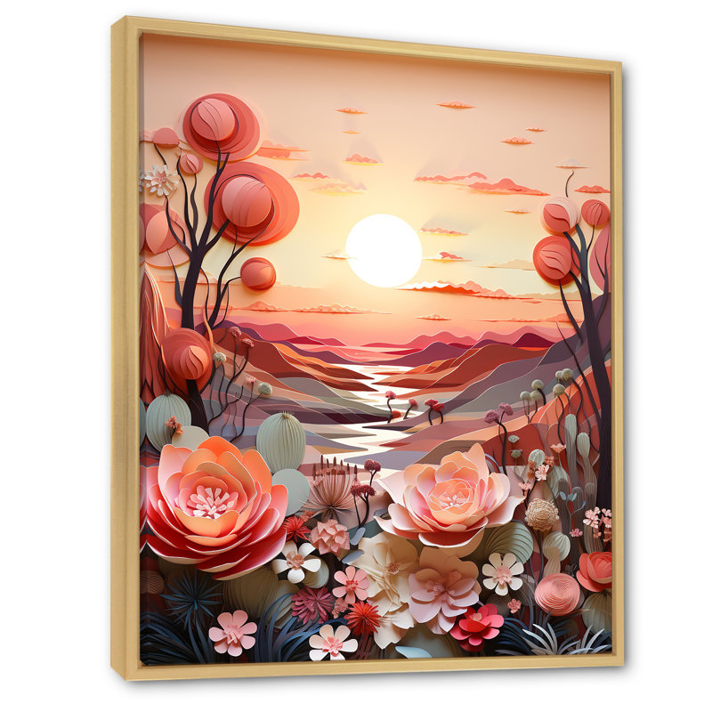 Cactus Tangerine Twilight I sur toile, Cadre naturel flottant, H 32 po x l 24 po x P 1 po