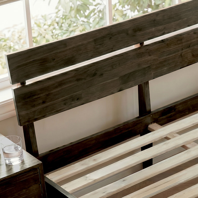 Acacia Aurora Premium Solid Wood Platform Bed Frame and High Headboard, King Bed Frame with Headboard Included, Mid Century Modern Bed Frame