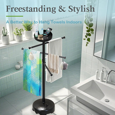 Pool Towel Rack Outdoor with Built-in Tray – Adjustable, Heavy-Duty Towel Racks