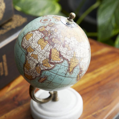 Aquamarine Marble and Wood Modern Globe