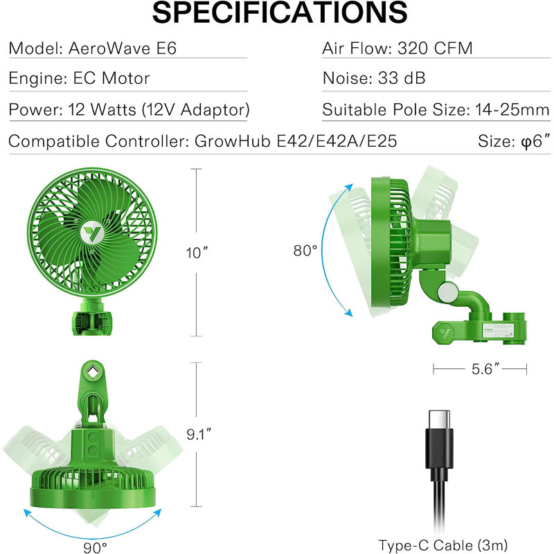 Green 6-Inch Oscillating Clip-On Desk Fan with Remote Control
