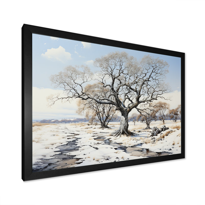 Winters Tree Sycamore 2 - Art mural sycomore, Cadre d'angle fermé noir, H 24 po x l 32 po x P 1 po