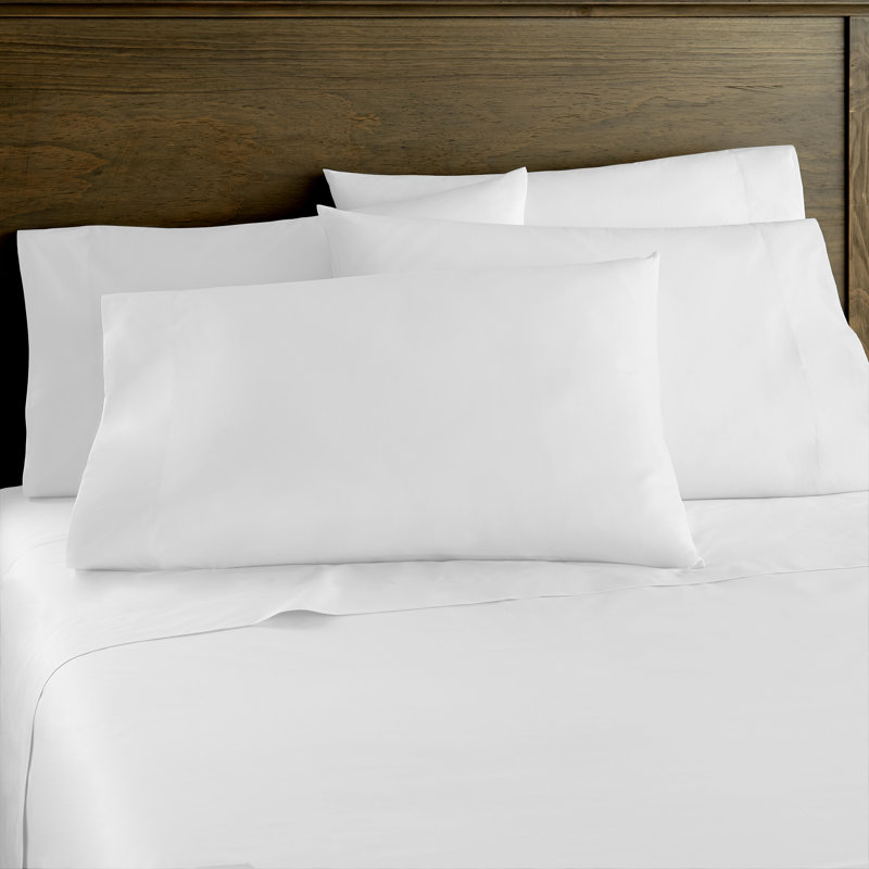 Ensemble de draps en satin de coton 400 fils 400 fils, Blanc éblouissant, Très grand