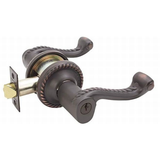 Wave/Drop Keyed (Entry) Door Lever with Round Rosette, Right, Oil Rubbed Bronze