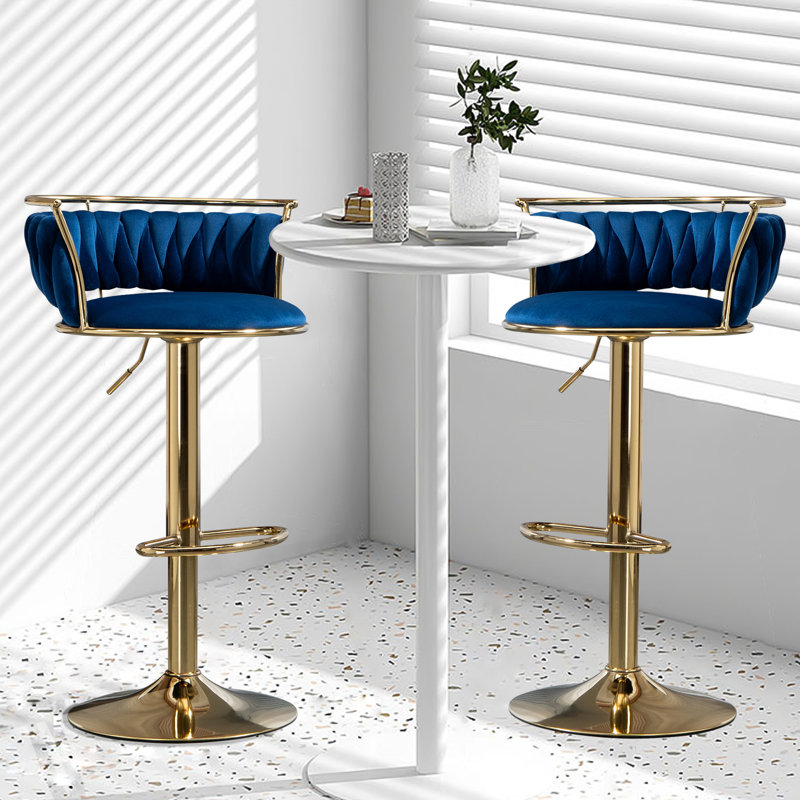Tabouret de bar pivotant avec dossier Ginko, Marine, Doré