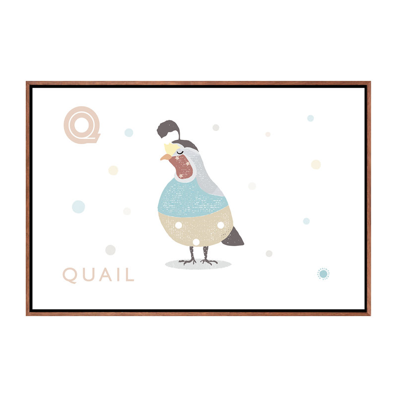 Caille - impression d'art graphique, H 26 po x l 40 po x 1,5 po, Toile avec cadre brun, Pas de tapis