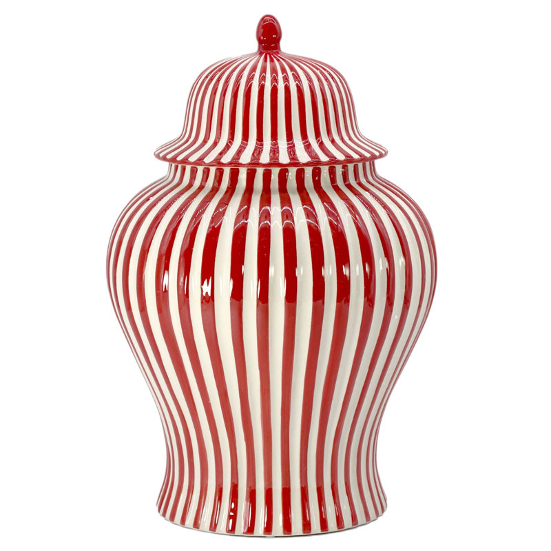 Vase en céramique à rayures rouges et blanches en forme de canne à sucre, 45,7 cm