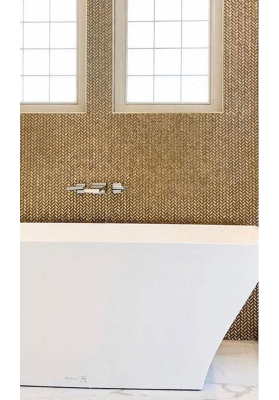 12" x 12" Glass Chevron Mosaic Wall & Floor Tile, Gold