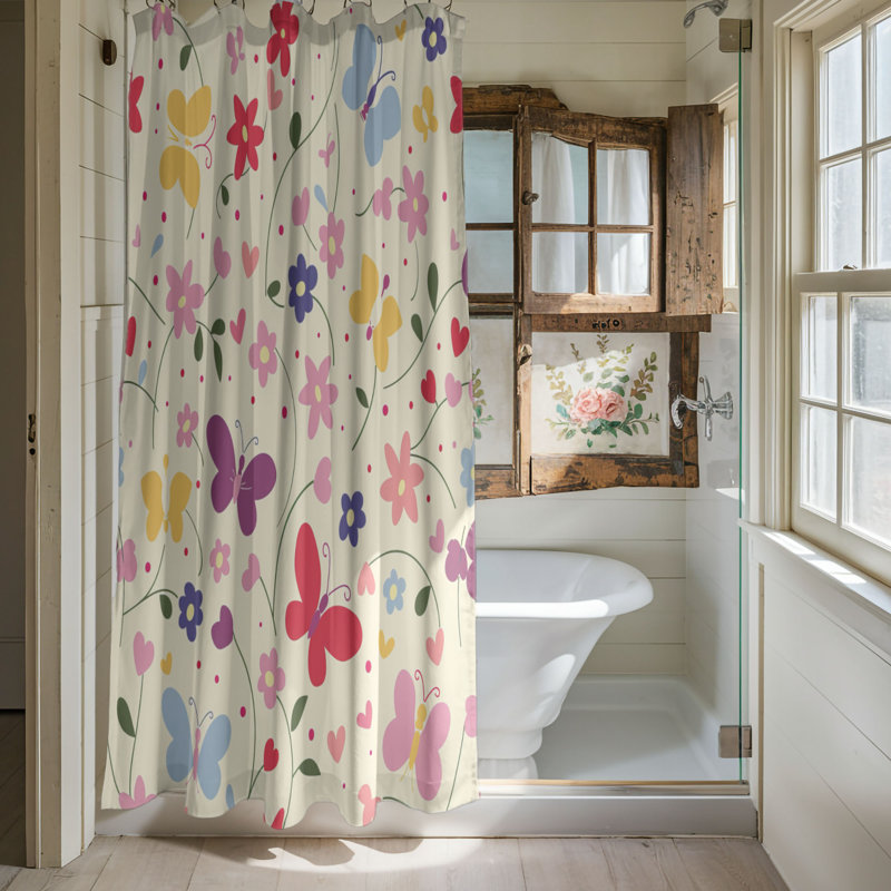 Heart Butterflies - Rideau de douche Premium, H 74 po x l 71 po