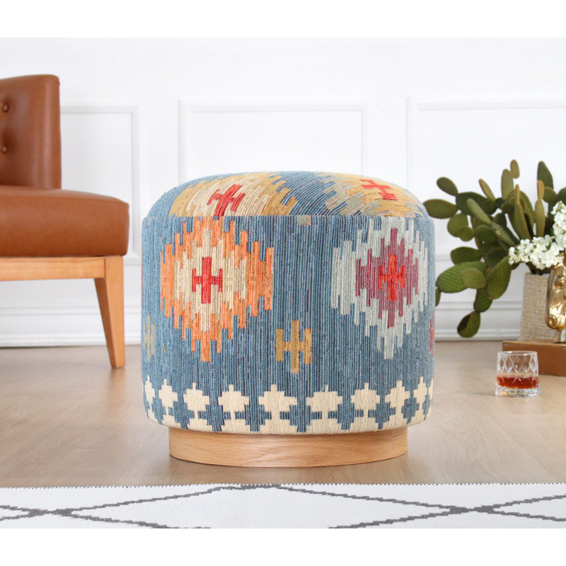 Élégant pouf bleu avec pieds en bois de hêtre, 16,5 po x 16,9 po x 16,5 po | 50% coton / 50% lin, éponge douce orthopédique 35 heures, épaisseur: 2,4 pouces | Ajout élégant au salon, à la chambre à coucher ou au bureau