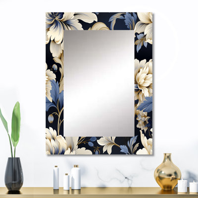 Tre Beige et bleu Dahlia Retreat - miroir mural décoratif floral, grand miroir floral, impression d'art en métal