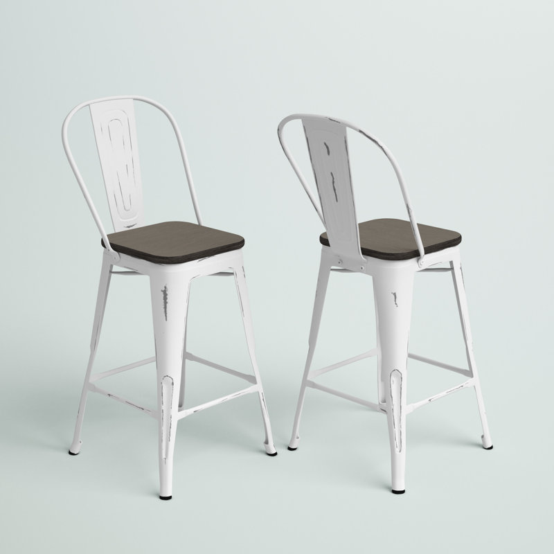 Christie 24" Highback Counter Stools, Vintage White/Espresso