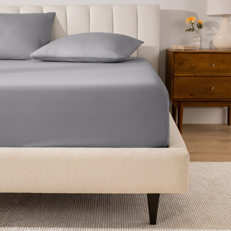 260 Thread Count Organic Cotton Percale Fitted Sheet, Twin Fitted Sheet, Light Gray