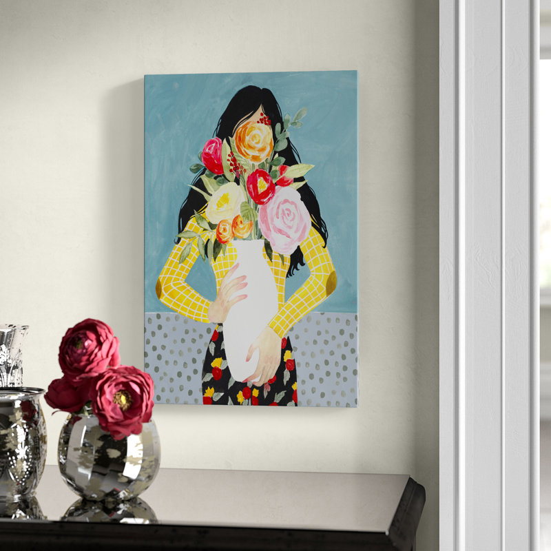 Flower Vase Girl II by Grace Popp - Painting, 46cm H x 30cm W, Wrapped Canvas