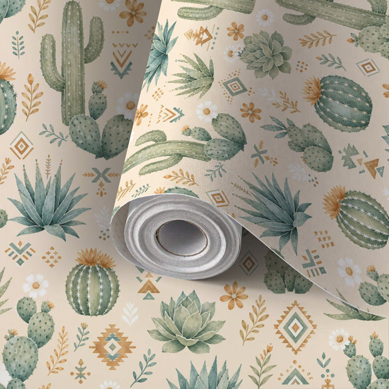Papier auto-adhésif à peler et coller avec cactus du désert succulent auto-adhésif et amovible 24 po x 118 po (60 x 300 cm)