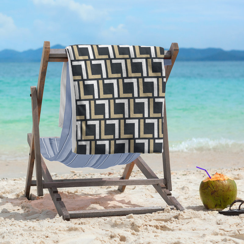 Beach Towel, Black/Old Gold/White