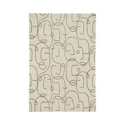 Black Beige Minimalist Face Figure Printed Woven Base Rug