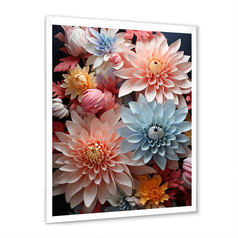 «Soft Elegance Mums Flowers IV» sur toile, H 40 po x l 30 po x P 1,5 po, Cadre simple blanc