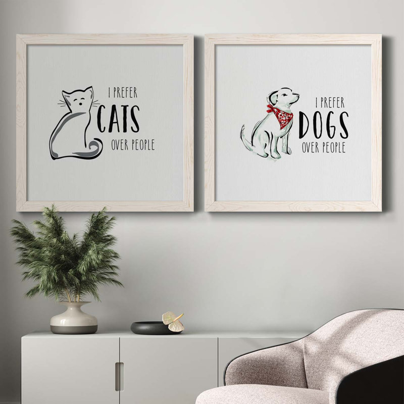 Cats Over People - Ensemble de 2 encadrements d'art textuel sur toile, H 35,5 po x l 71 po x P 1,5 po, Cadre blanc