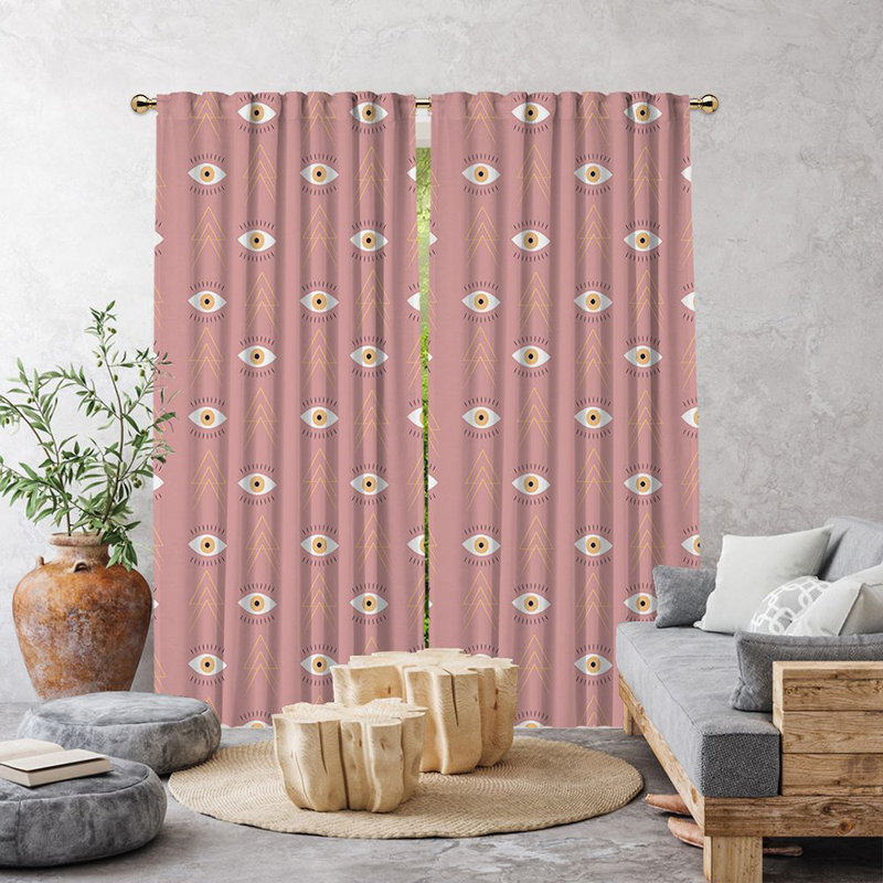 Ania Semi Sheer Curtain Pair, Pink, 140cm Width x 300cm Drop