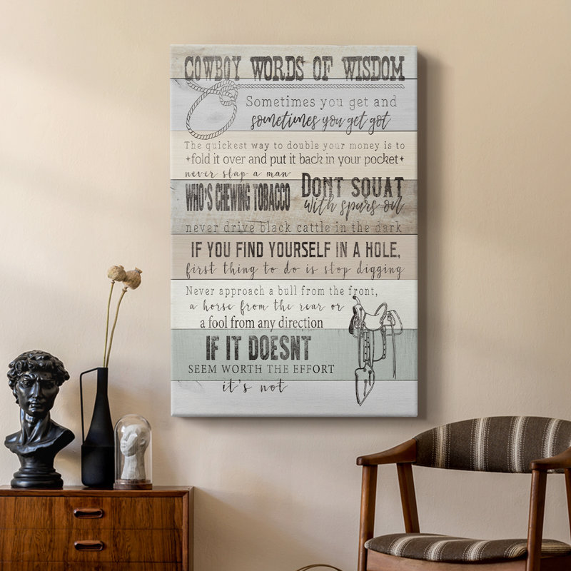 Cowboy, mots de sagesse - galerie Cavas sur mesure, H 18 po x l 12 po
