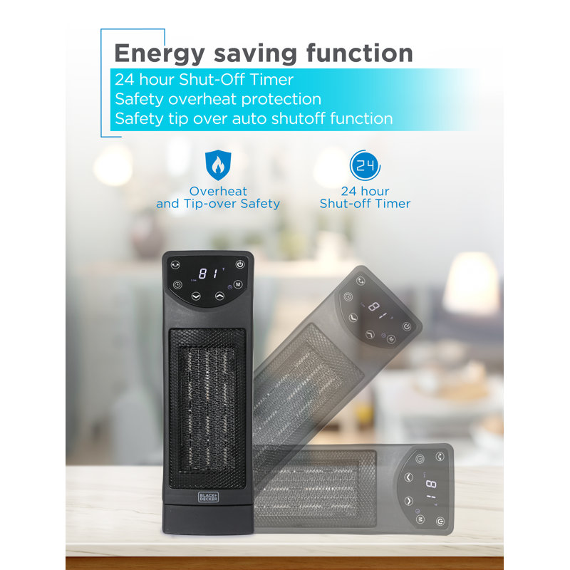 Black Ceramic Tower Heater with Remote and Adjustable Thermostat